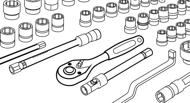 Socket Wrench Set Tools Illustration.