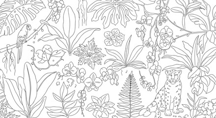 Tropical Leaves and Flowers Illustration.