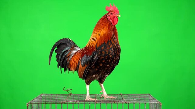 Rooster standing on green screen background.