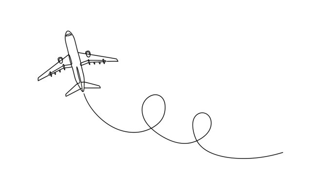 Airplane flying with a whimsical looping flight path, minimalist line art