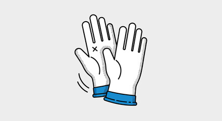 Obraz premium Pair of white gloves with blue cuffs, one with an 'X' mark, suggesting protection or caution.