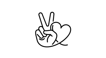 Obraz premium Peace Sign Hand with Heart Symbol, Love and Harmony Concept, Minimalist Line Art
