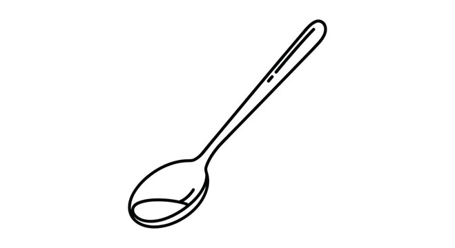 Simple line drawing of a spoon on a white background, minimalist kitchen utensil icon