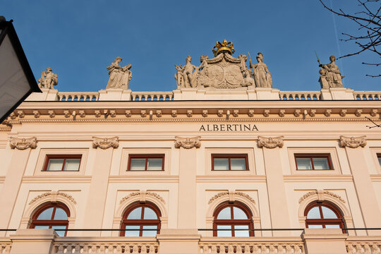 Neoclassical Facade and Statuary of the Albertina Museum in Vienna, Austria.