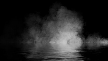 Fototapeta premium Blaze fire flame texture overlays on isolated background with water reflection.