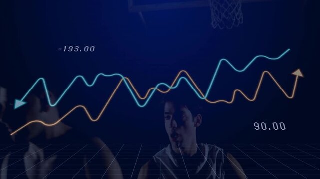 Player jersey catching inbound pass driving to hoop to dunk with rising sports analytics metrics