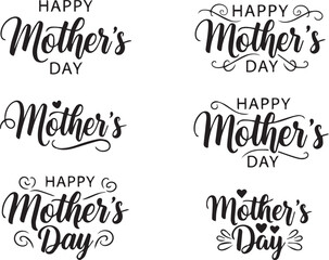 Mother's Day greeting card typography set with Happy Mother's Day messages in elegant calligraphy on white background