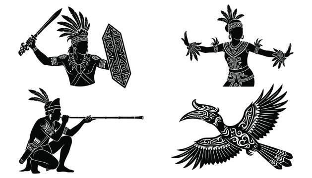 Borneo Indigenous Dayak Heritage Vector Set