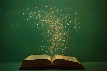 Open Book Releasing Magic Sparks on Green