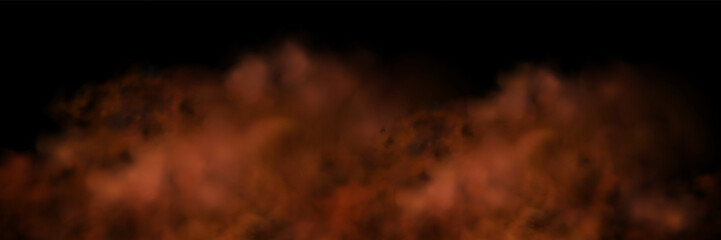 Fototapeta premium Orange space nebula with glowing stardust and shining stars. Abstract orange smoke cloud and magical fog texture for atmospheric fire overlay designs.