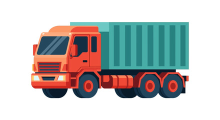 Orange truck with green container on white background.
