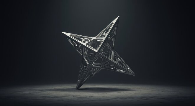 Abstract metallic structure floating in an infinite, dark, undefined void. Mysteriously lit with soft atmospheric effects ,technology ,digital ,glowing