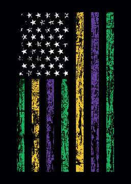 Mardi Gras American Flag , Mardi Gras Purple Green Yellow USA Flag.
