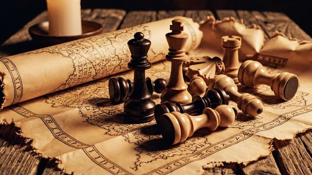 Chess strategy on old map.