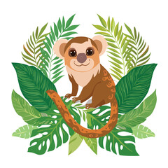 Cartoon lemur with vibrant green foliage on a white background © Diorin
