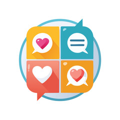 Colorful social media icons of speech bubbles with hearts