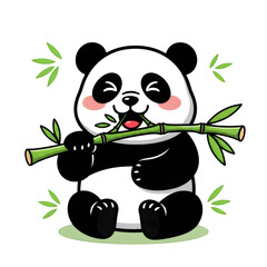 Obraz premium Adorable Cartoon Panda Eating Bamboo Shoots with Joyful Expression