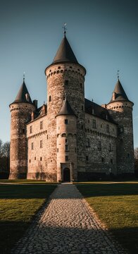A arquitetura hist?rica de uma fortaleza antiga. Um castelo europeu imponente com muitas torres e muralhas de pedra ,castelo ,exterior ,viagem