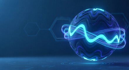Flowing Dark Blue Energy Sphere with Glowing Edges Futuristic Tech Design