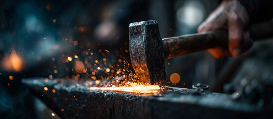 hammering glowing metal bar