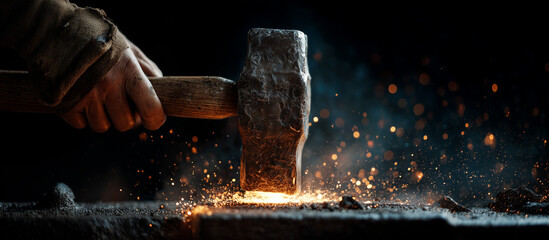 hammering glowing metal bar