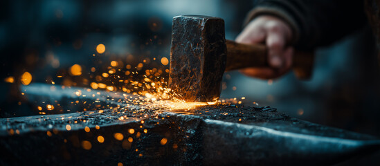 hammering glowing metal bar
