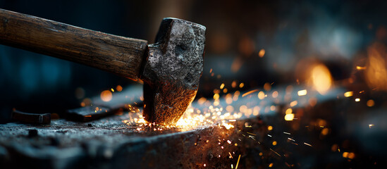 hammering glowing metal bar