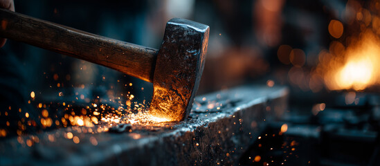 hammering glowing metal bar