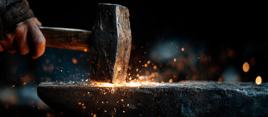 hammering glowing metal bar