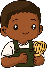 Smiling Boy Holding Matcha Whisk Icon