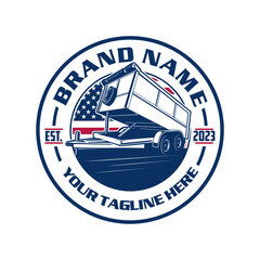 Dump Trailer Logo Design for Junk Removal and Trailer Rental Service, Heavy Duty Construction Vector Illustration
