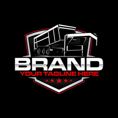 Dump Trailer Logo Design for Junk Removal and Trailer Rental Service, Heavy Duty Construction Vector Illustration