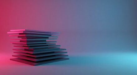 Obraz premium Conceptual digital representation of stacked geometric planes creating depth and structural organization through translucent overlapping forms ,architecture ,translucent ,surface