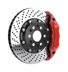 Car brake disc with red caliper vehicle isolated on a transparent background