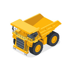 Heavy-duty yellow mining dump truck isolated on white background. © Rejeki