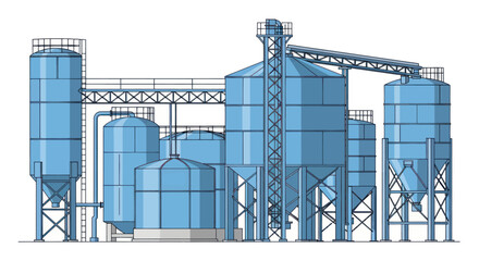 Industrial Silo Complex with Conveyor System.