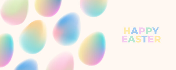 Happy Easter banner with soft colored blurred Easter Eggs. Festive background for Easter greetings and party invitations. Vector illustration. © FineVector