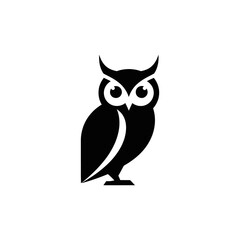 Fototapeta premium Minimalist Black Owl Logo Design with Horned Silhouette.