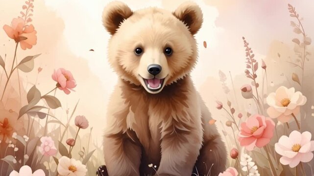 Baby-B&auml;r im zarten Bl&uuml;tennebel