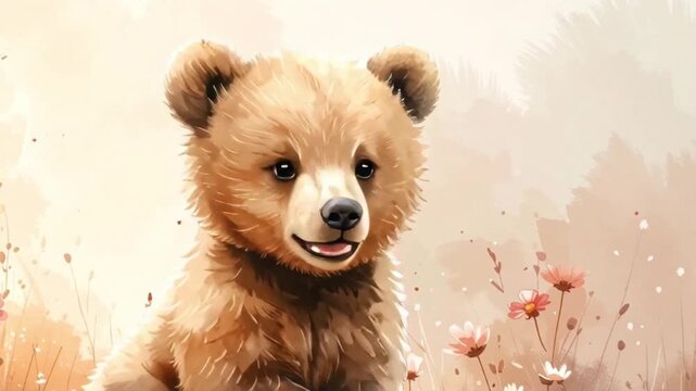 Baby-B&auml;r im zarten Bl&uuml;tennebel