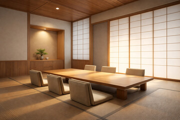 Japanese Modern Business Meeting Room with Tatami and Shoji Screens
