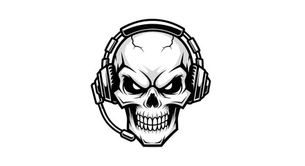 Obraz premium Aggressive Skull Gamer Mascot with Headset and Microphone for Esports Logo