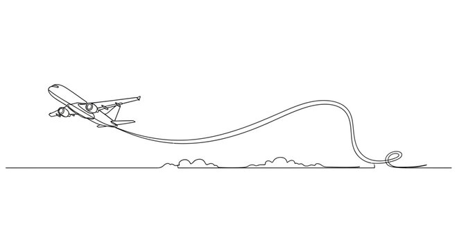 Airplane flying, drawing a roller coaster line in the sky, concept of fun and adventure