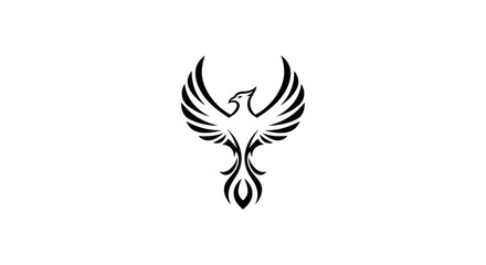 Fototapeta premium Black Phoenix Bird Logo Design - Mythical Firebird Silhouette for Strength and Rebirth