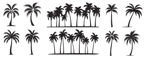 Silhouetted palm tree collection, vector element set © yusmal