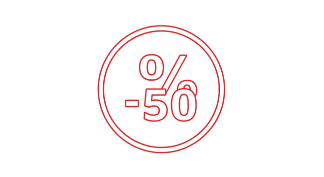 50% Discount Icon with Percentage Symbol - Red Outline on White Background