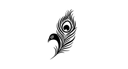Obraz premium Elegant Black Peacock Feather Silhouette Design with Stylized Head on White Background