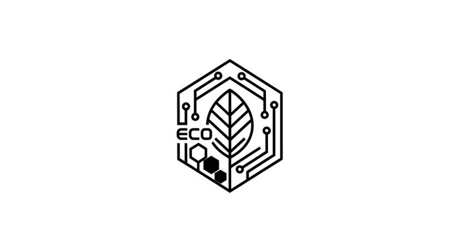 Eco Technology Logo Design with Leaf and Circuit Board in Hexagon Shape