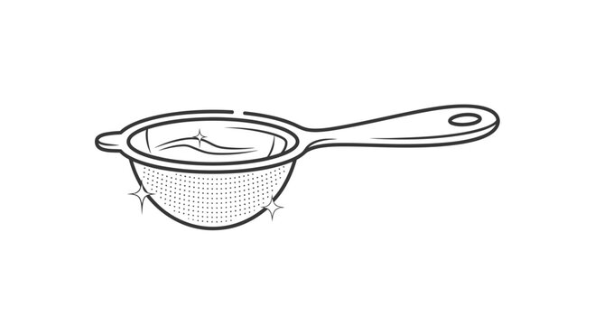 Hand-drawn illustration of a sieve with sparkling water, kitchen utensil icon