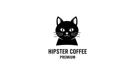 Fototapeta premium Minimalist Black Cat Head Coffee Logo Design on Clean White Background